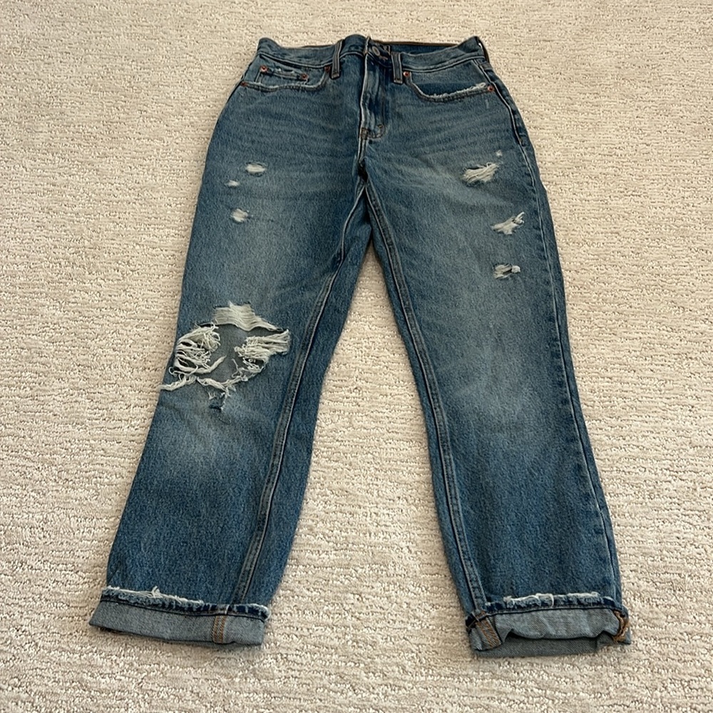 Abercrombie & Fitch A&F High Rise Distressed Mom Jeans
